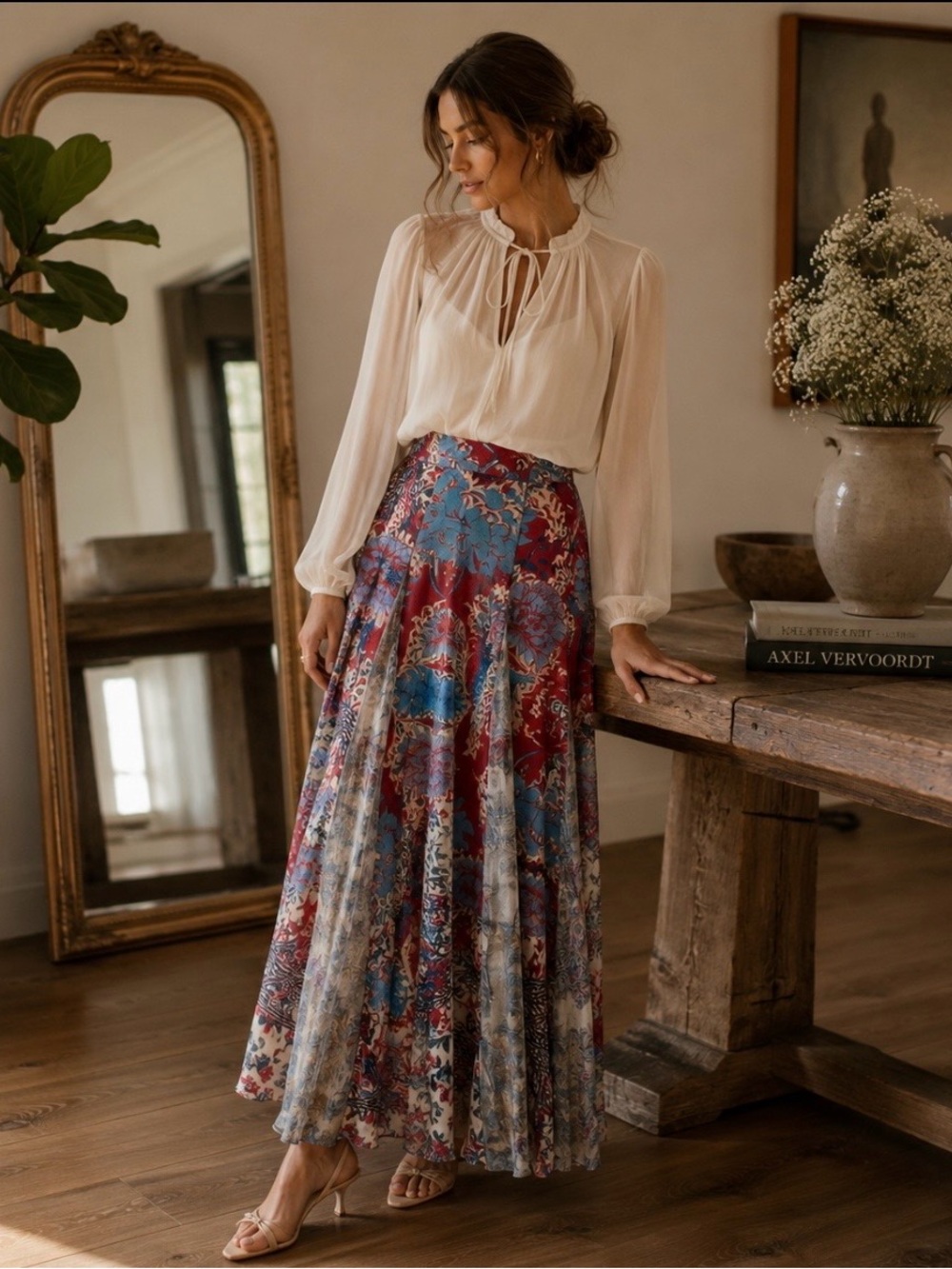 NWT Hemant & Nandita Anthropologie Louvre Metallic Floral Maxi Skirt Medium